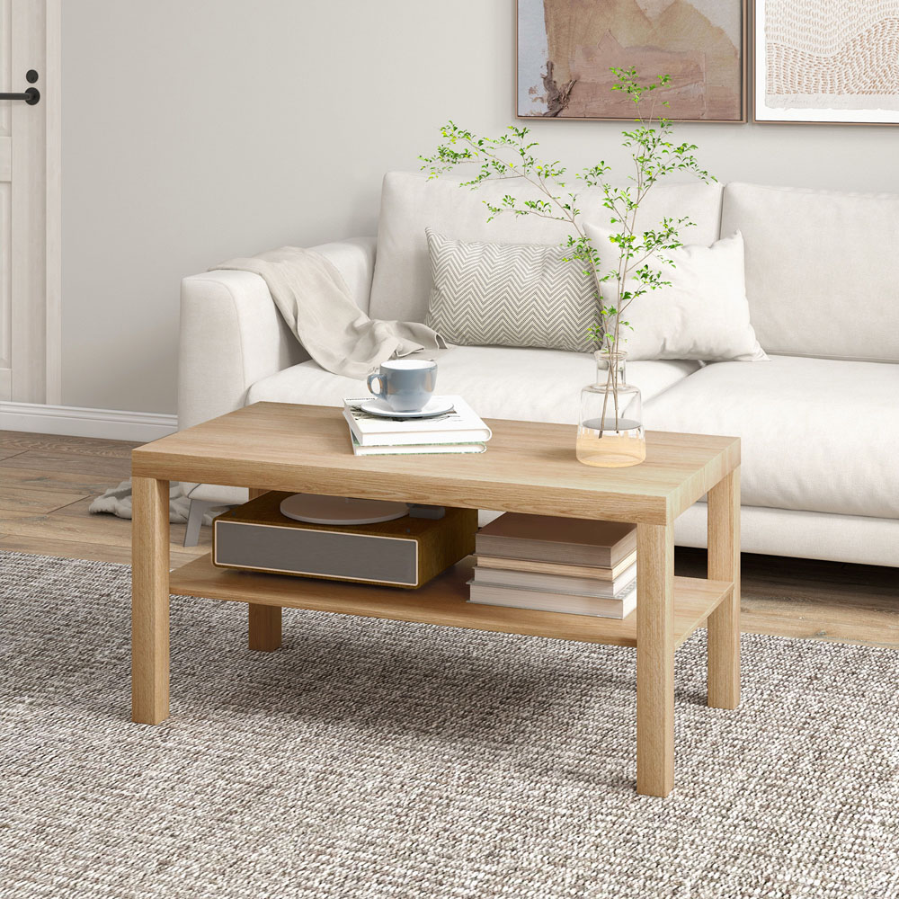 HOMCOM 2 Shelf Natural Rectangular Coffee Table Image 3