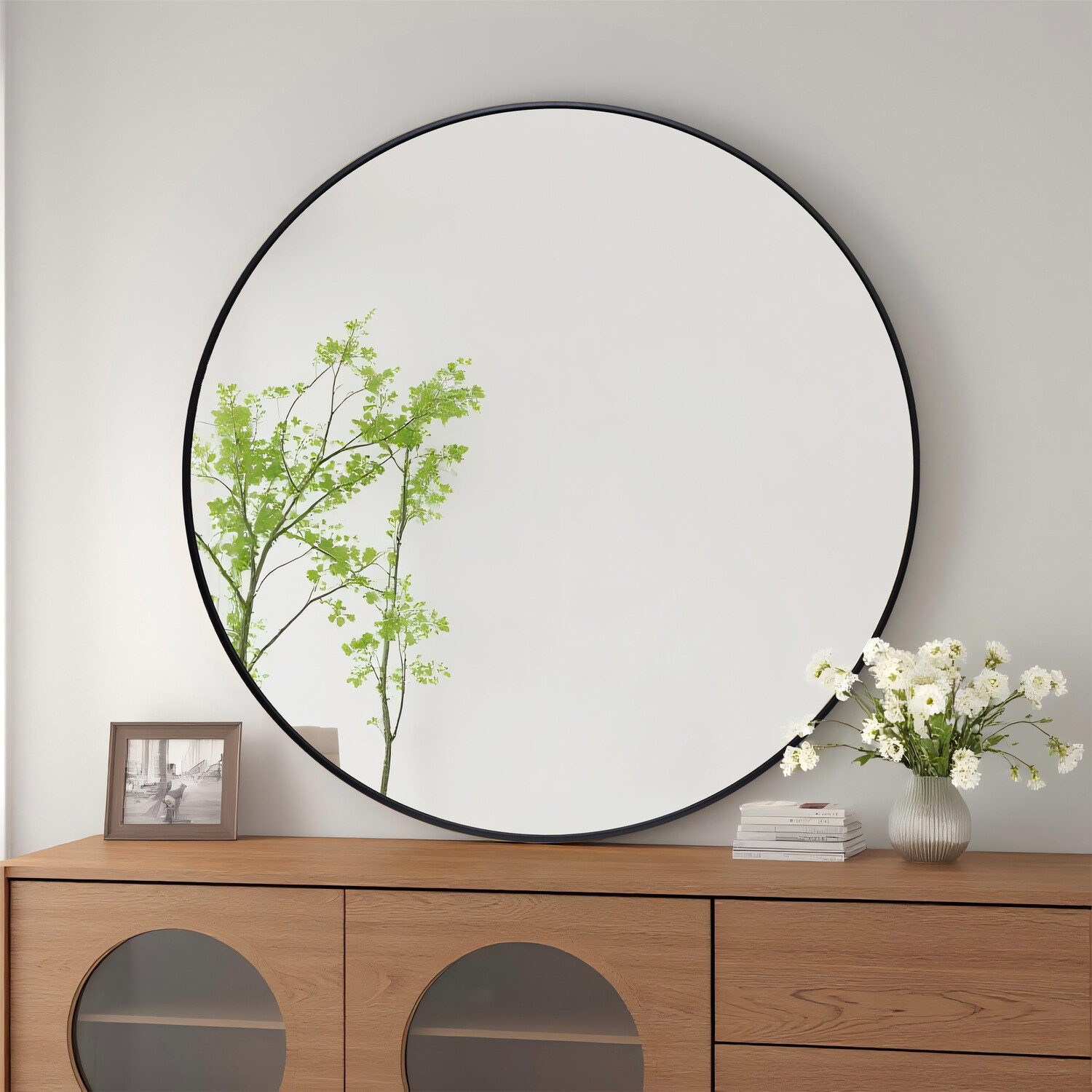 Round Metal Mirror Black 76cm Image 2