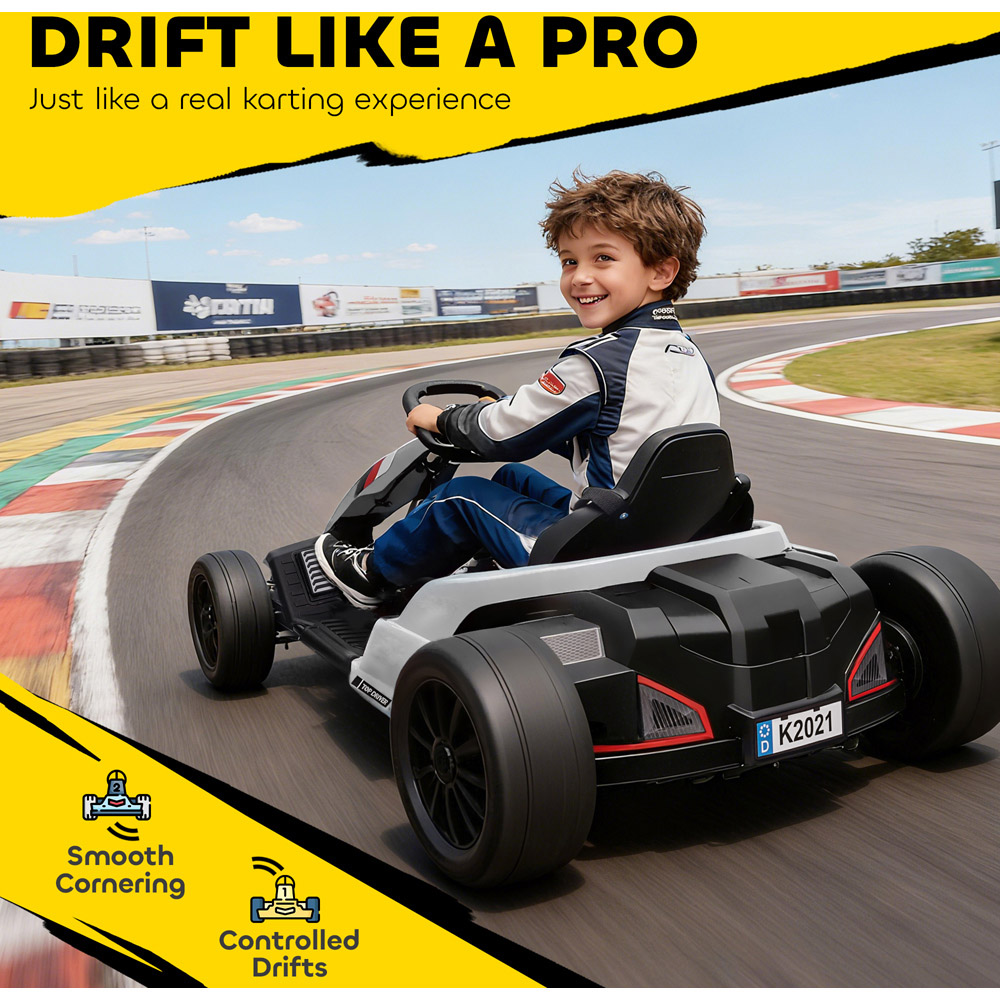 Tommy Toys AIYAPLAY Kids White Electric Ride One Go Kart with Drift Mode and Adjustable Seat 24V Image 6