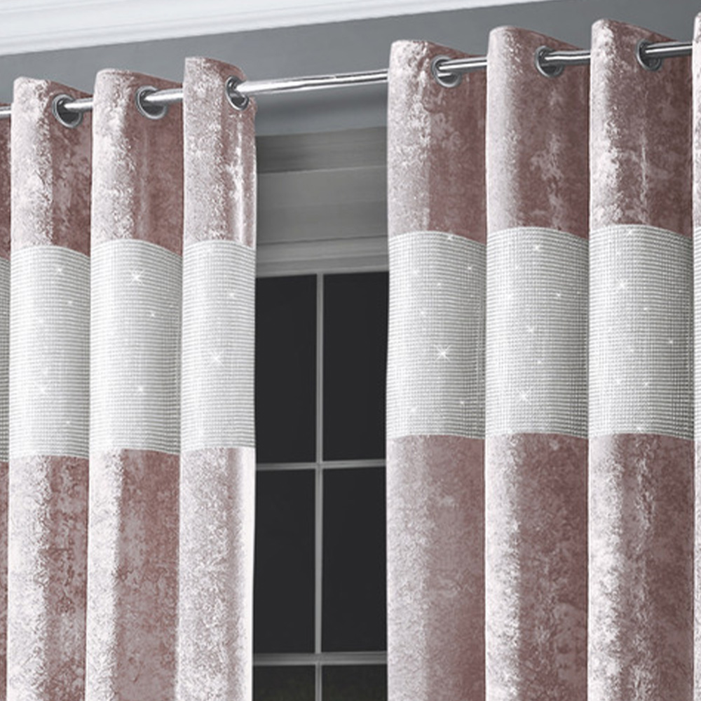 Intimates Diamante Blush Pink Crushed Velvet Eyelet Curtains 168 x 223cm Image 3