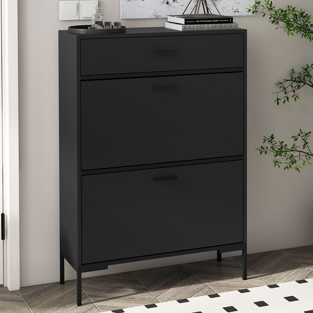 Portland Black 2 Flip Door Shoe Storage Cabinet Image 1