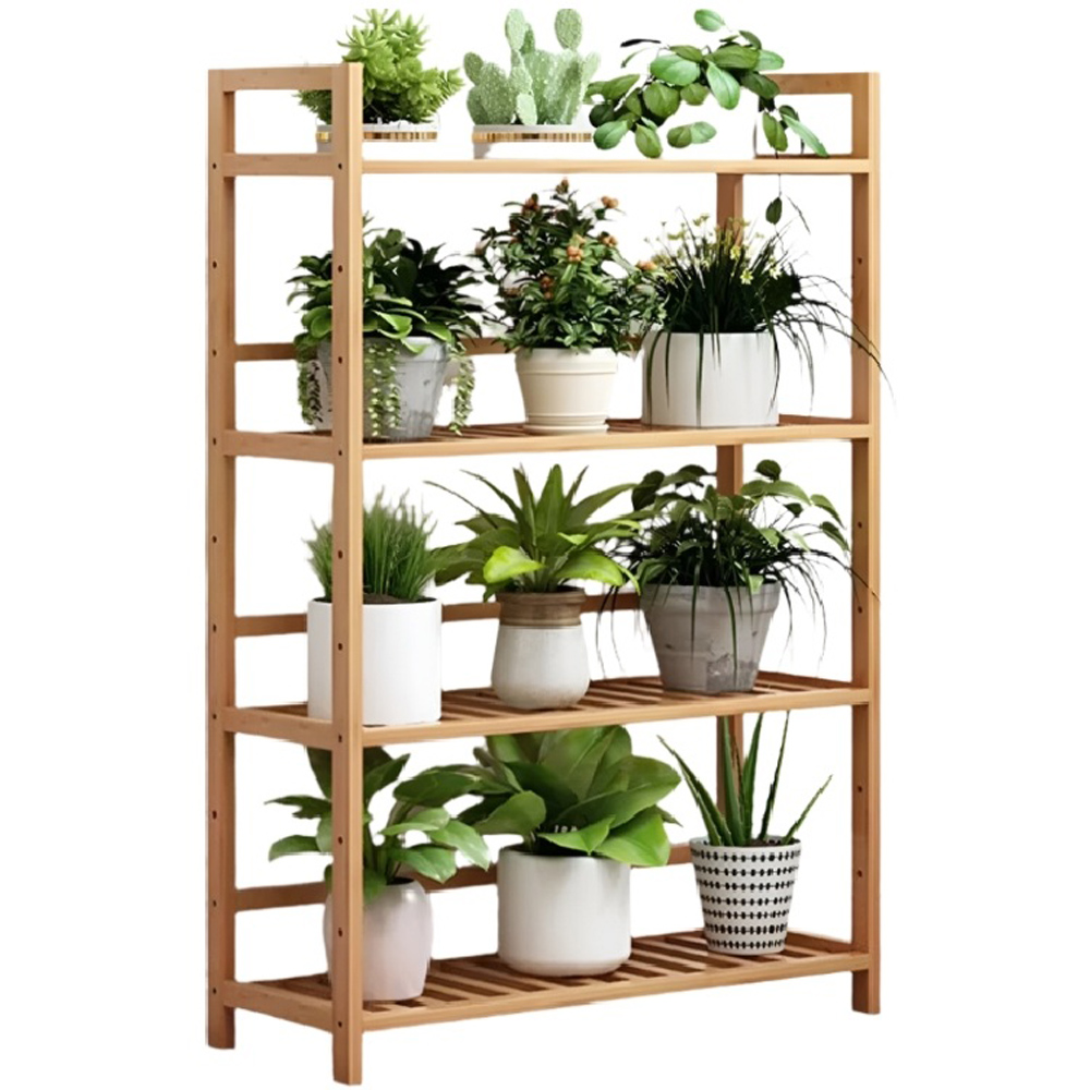 Modcraft 4 Shelf Bamboo Plant Stand Ladder with Adjustable Shelves Image 2