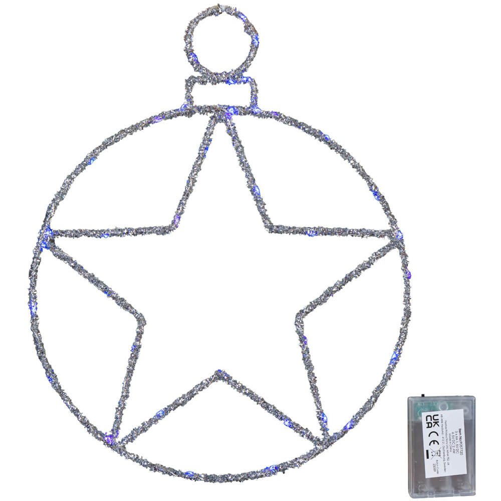Samuel Alexander Blue Twinkling LED Light Up Silver Star Ball Hanging Christmas Decoration Image 5
