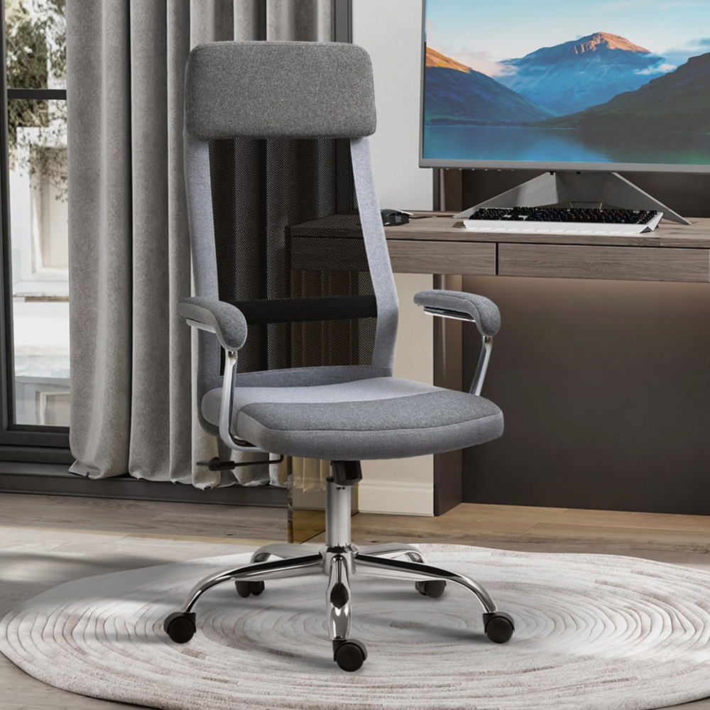 Portland Grey Linen and Mesh Swivel Office Chair Image 1