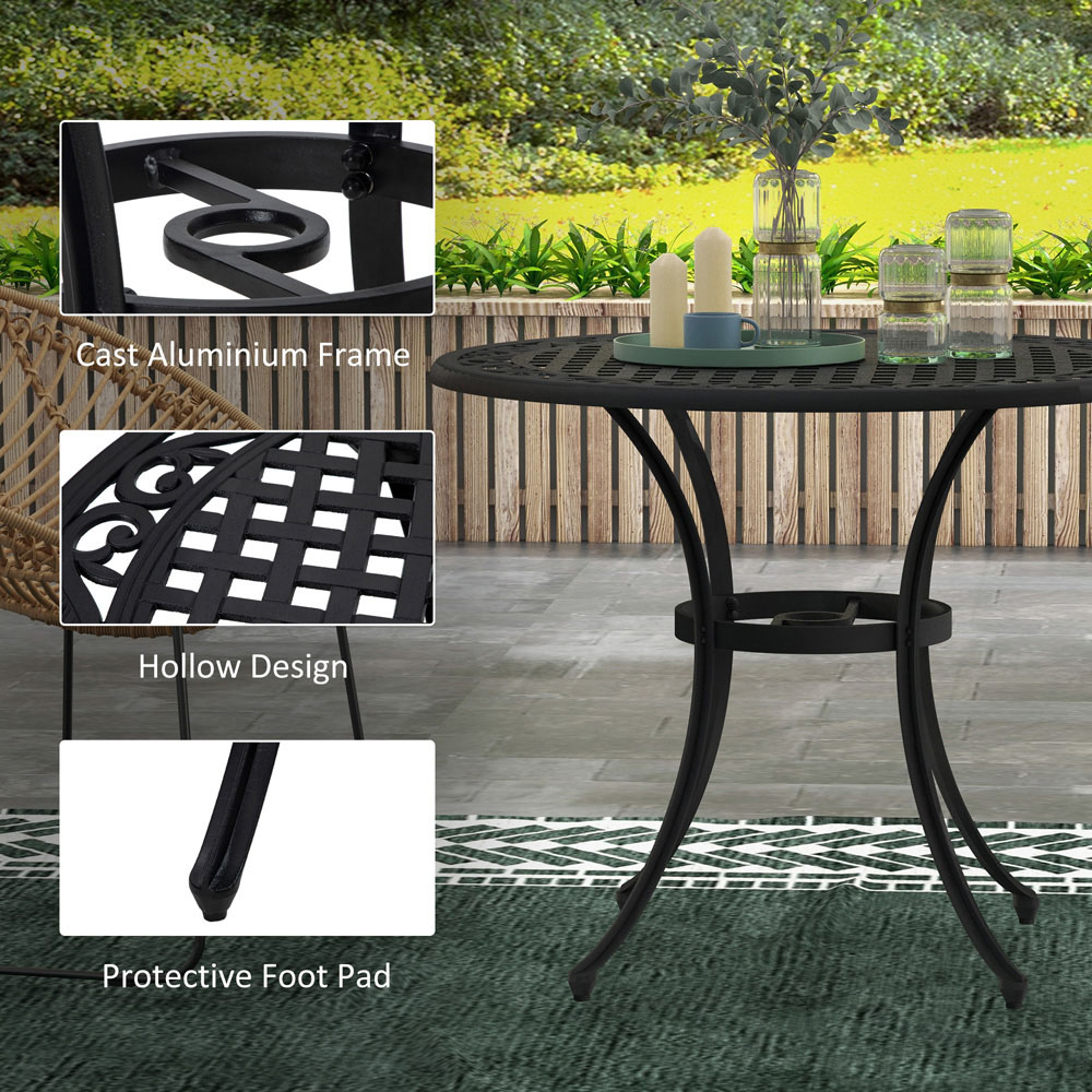 Outsunny Round Garden Dining Table with Parasol Hole Black Image 7