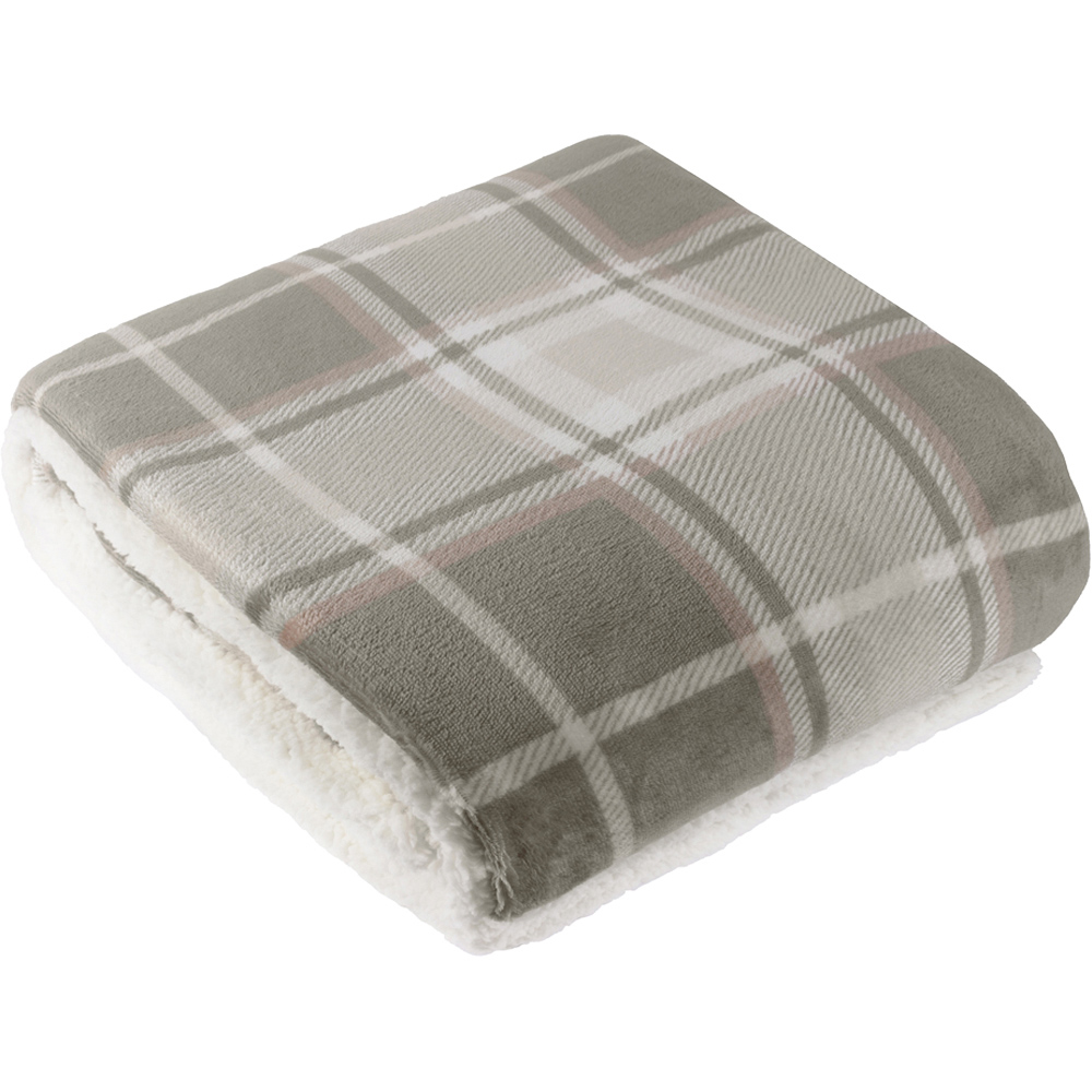 Wylder Nature Braemar Green and Natural Sherpa Tartan Fleece Reversible Throw 140 x 180cm Image 1