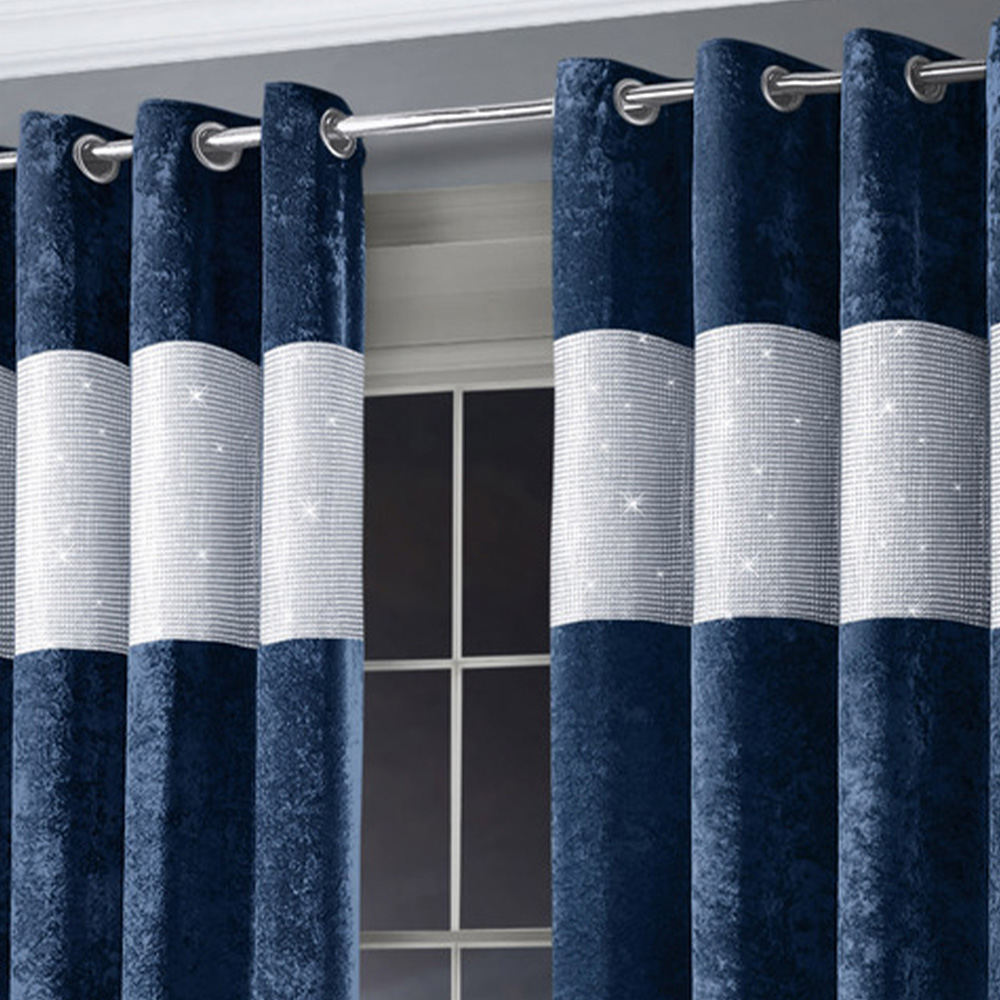 Intimates Diamante Navy Blue Crushed Velvet Eyelet Curtains 223 x 183cm Image 3