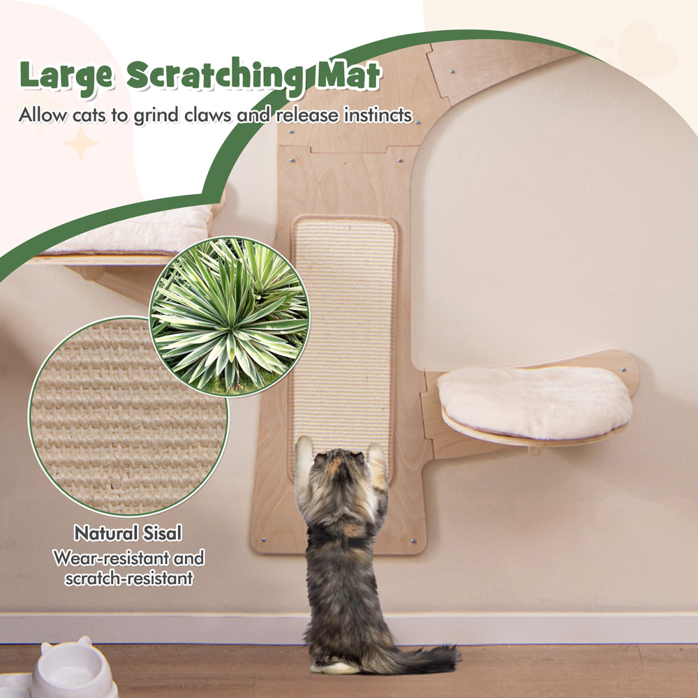 Costway 5 Tier Natural Wall Mounted Cat Tower with Hammock Image 6