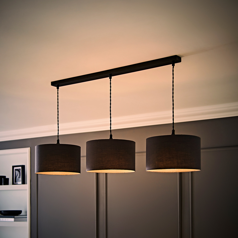 ValueLights Reni Charcoal Drum Shade 3 Drop Bar Matte Black Diner LED Ceiling Light Image 6