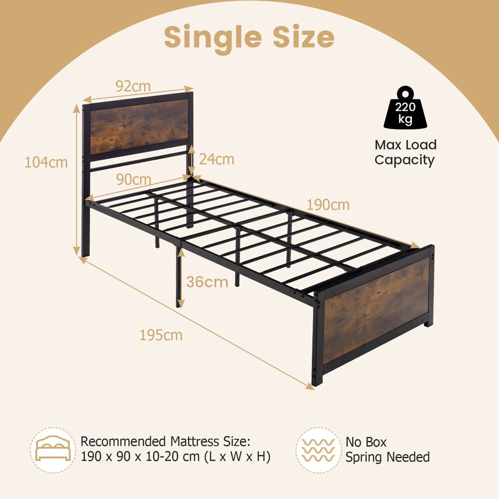Costway Single Bed Frame with High Headboard Image 6