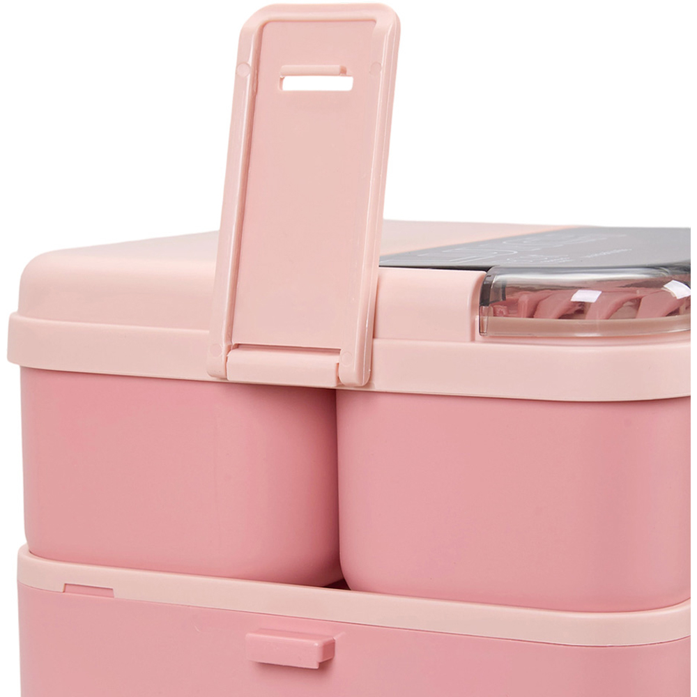 Living and Home 1.8L 2-Tier Pink Lunch Box with Cutlery and 3 Top Compartments Image 6
