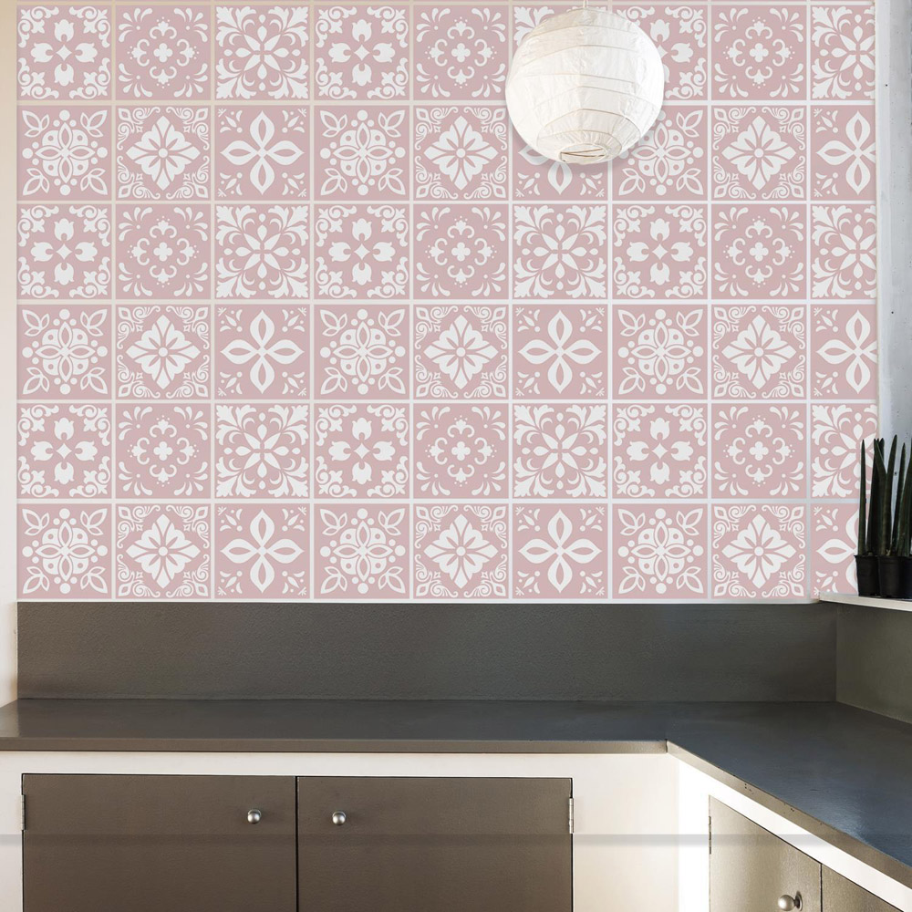 Walplus Sevilla Light Pink Spanish Tile Sticker 24 Pack Image 1