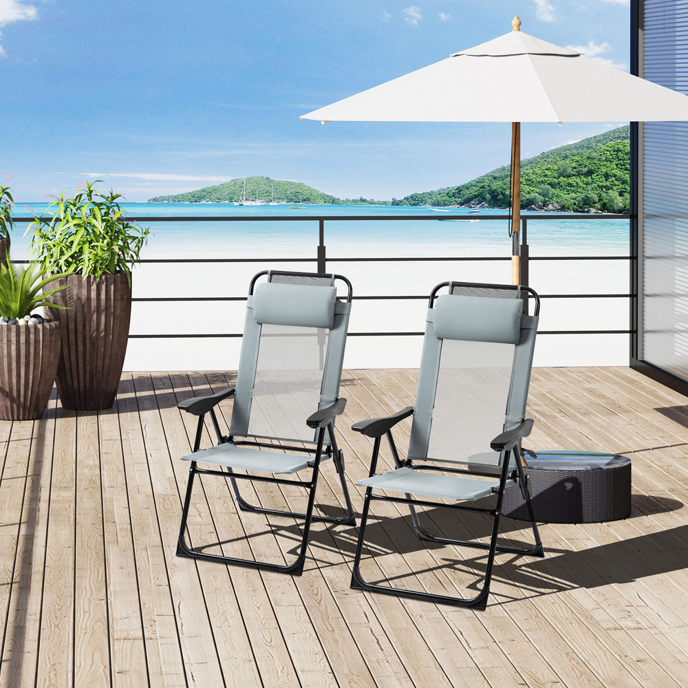 Outsunny Set of 2 Grey Foldable Sun Lounger Image 7