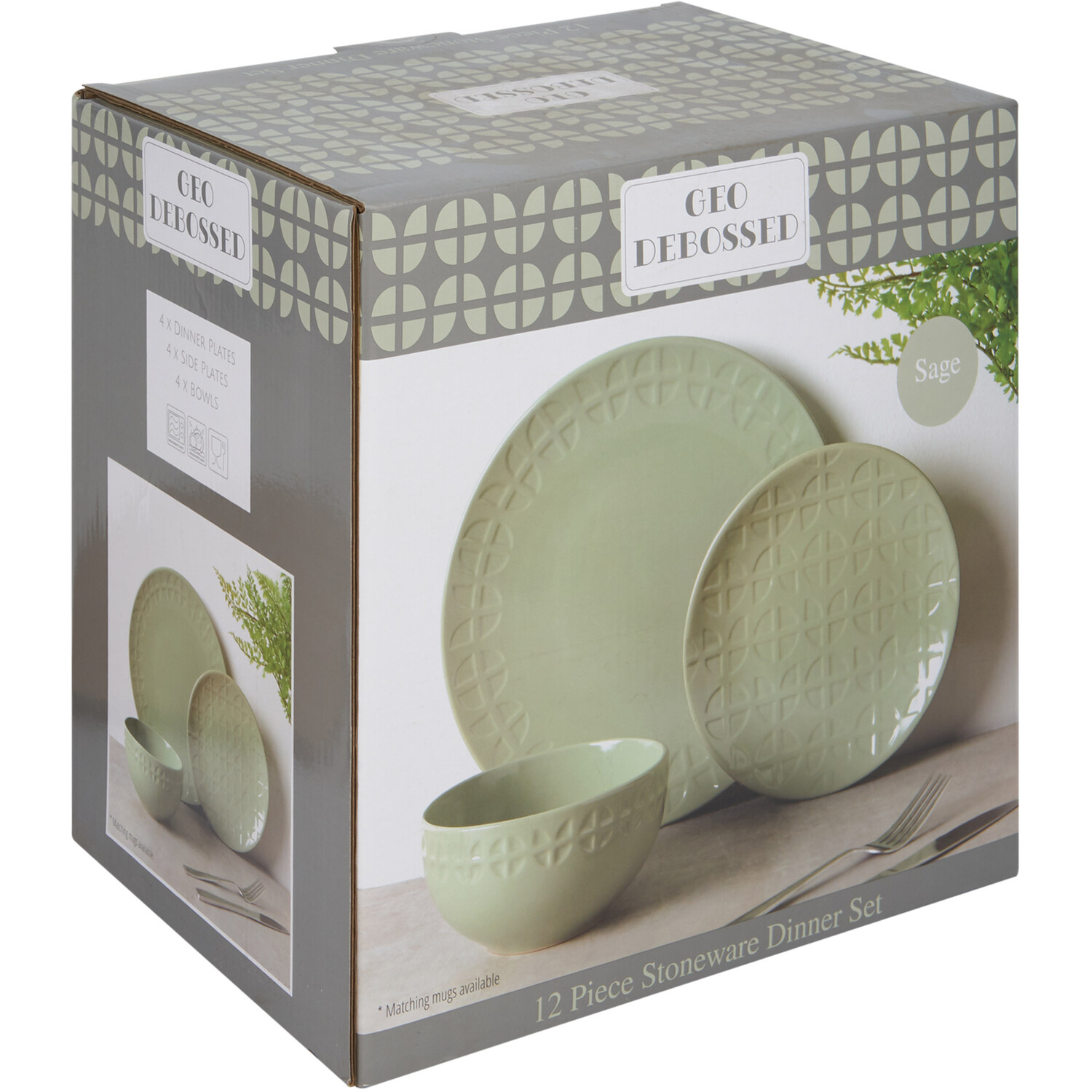 12-Piece Geo Debossed Dinner Set - Sage Image 3