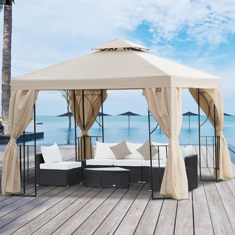 3 x 3M Metal Gazebo Sun Shade Beige Image 1