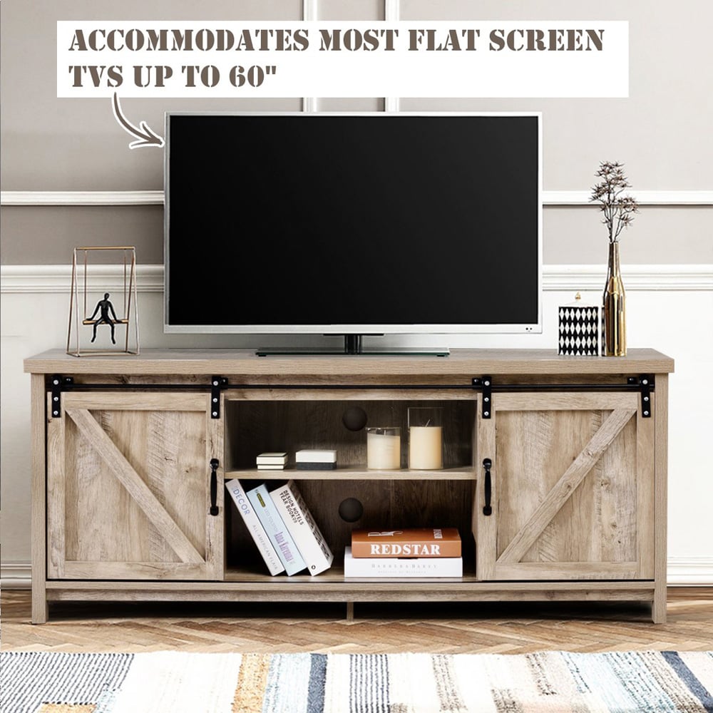 Costway 2 Door 2 Shelf Grey TV Unit Image 7