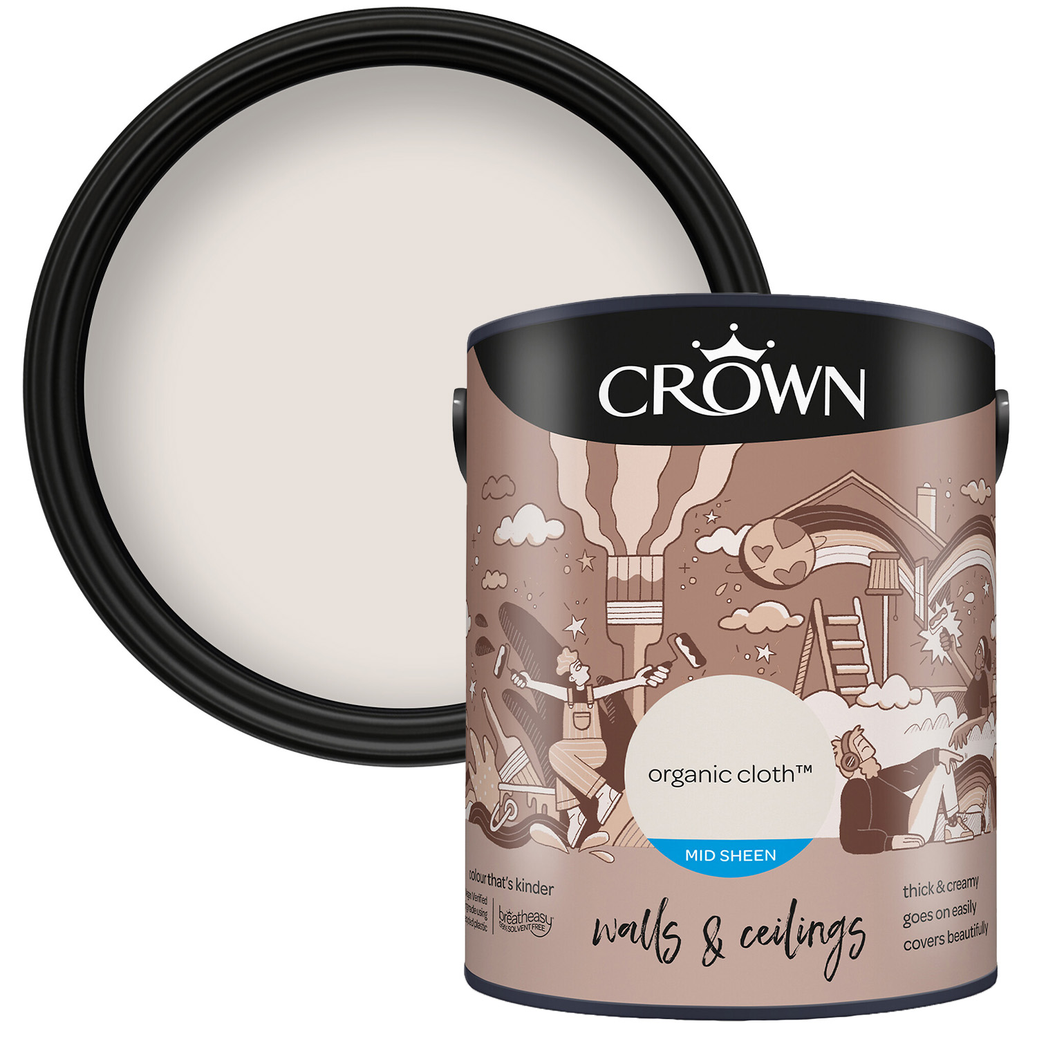 Crown Walls & Ceilings Organic Cloth Mid Sheen Emulsion Paint 5L Image 1