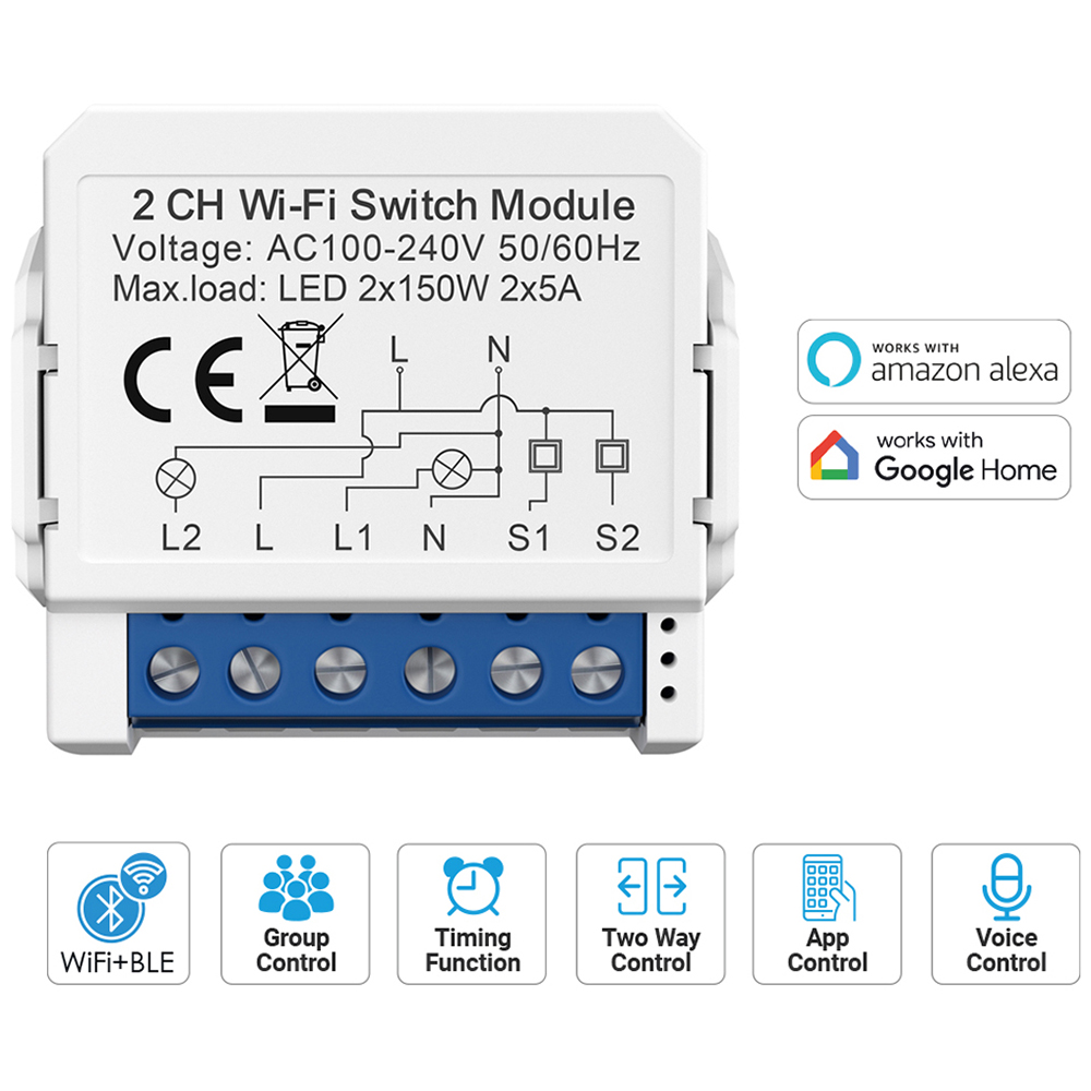 ENER-J 2CH Smart Wi-Fi Light 2CH Switch Module Image 2
