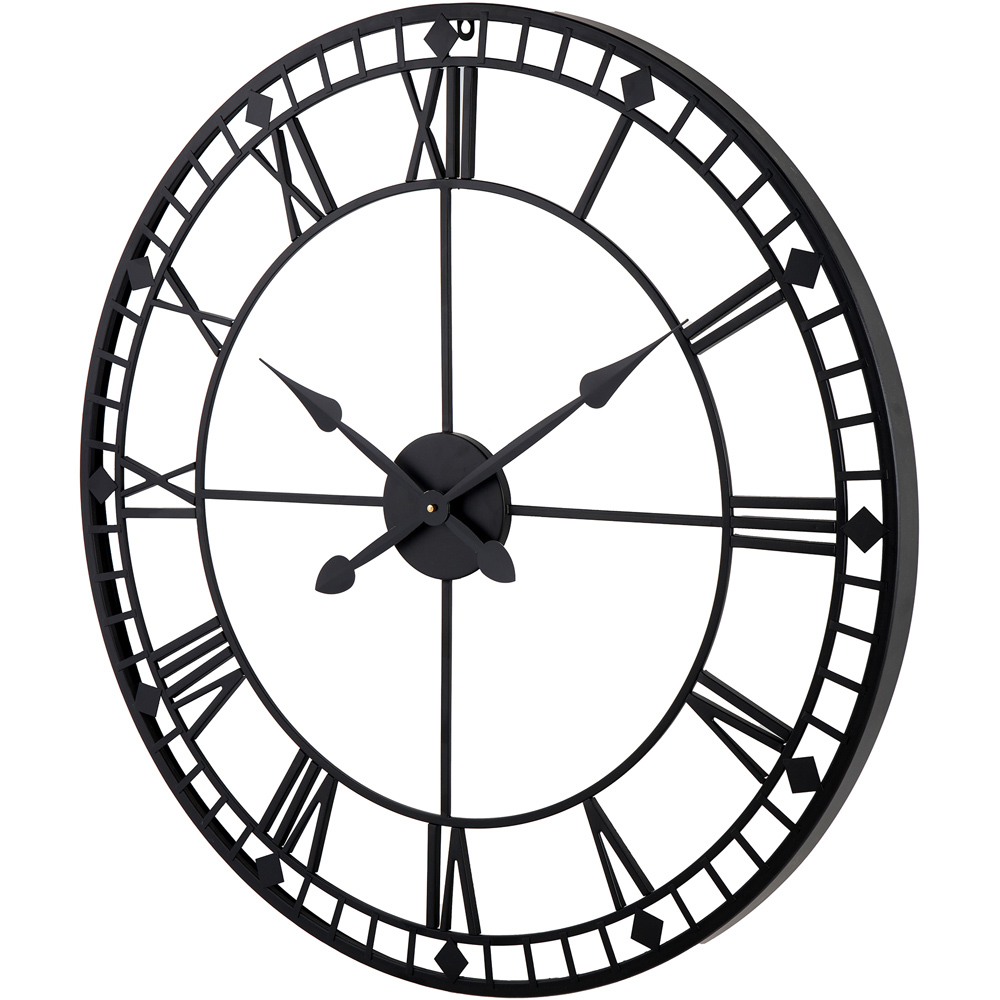 Pacific Lifestyle Black Metal Round Workframe Wall Clock with Roman Numerals 80cm Image 3