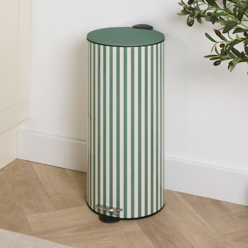 Stripe Printed Pedal Bin Sage Image 2