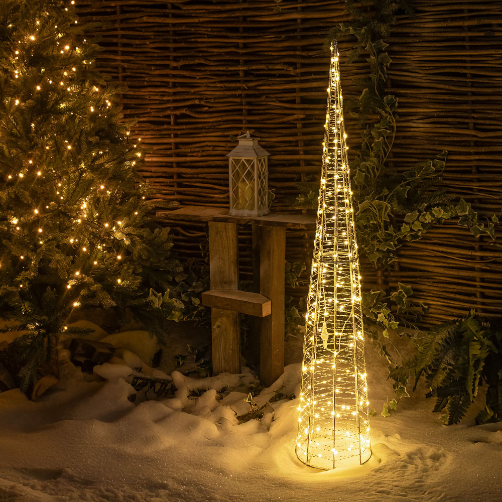 The Christmas Centre 360 Warm White LED Pre-Lit Silver Light-Up Cone 5ft Image 6