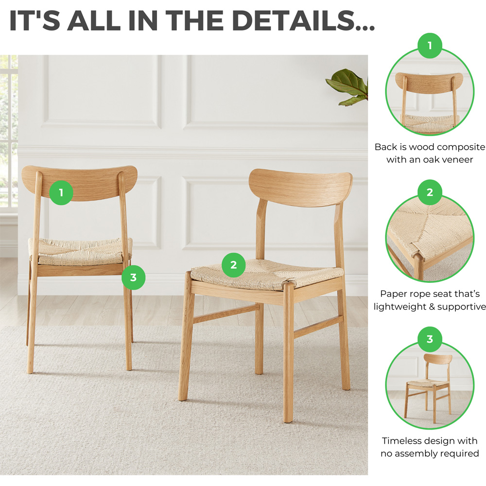 Furniturebox Belle Set of 2 Oak and Veneer Rope Dining Chair Image 8
