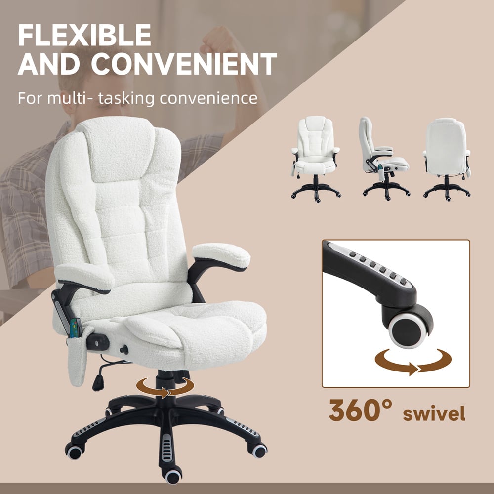 Portland White Height Adjustable Massage and Heat Recliner Office Chair Image 6