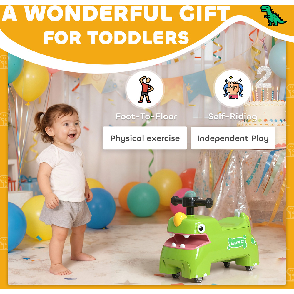 Tommy Toys AIYAPLAY Kids Green Dinosaur Shape Ride On Car Toddler Walker Image 7
