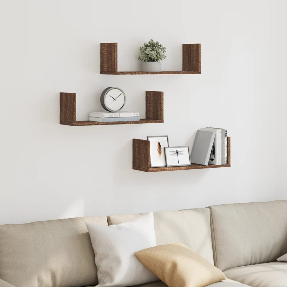 vidaXL 58 x 18cm Brown Oak Wall Shelf Set of 3 Image 2