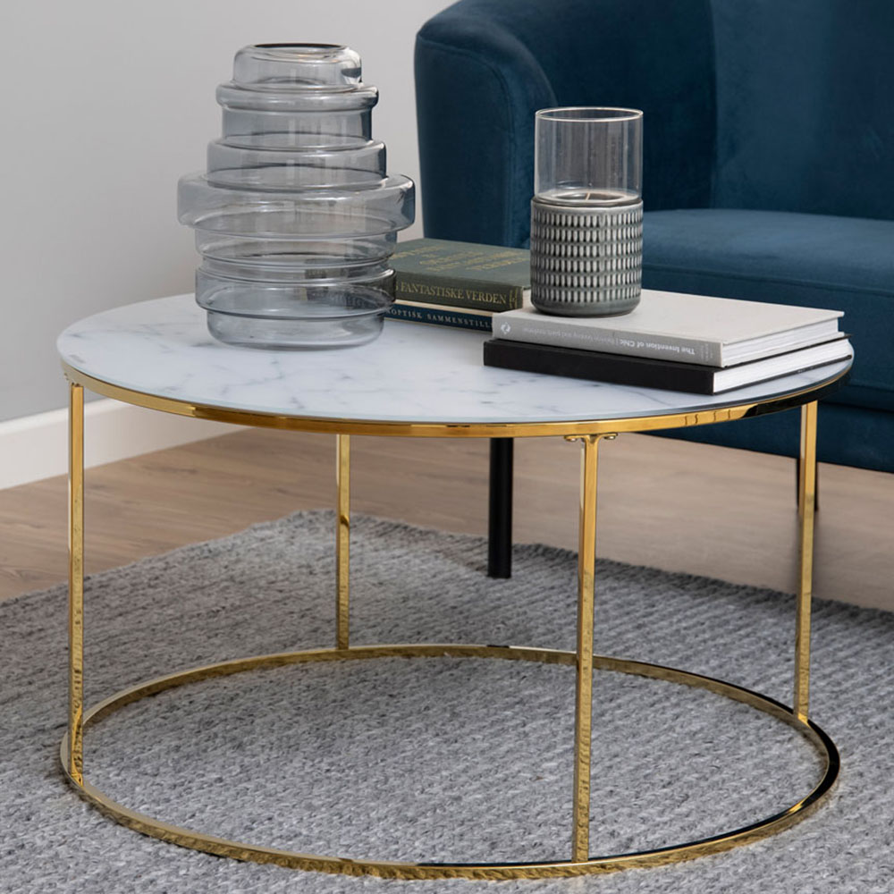 Florence Bolton White Marble Glass and Gold Round Coffee Table Image 1