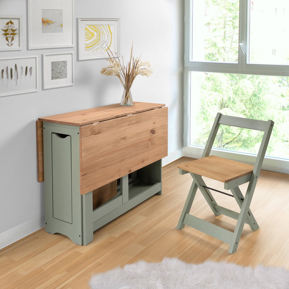Seconique Santos Single Shelf Butterfly Foldaway 4 Seater Dining Set Green and Waxed Pine Image 3