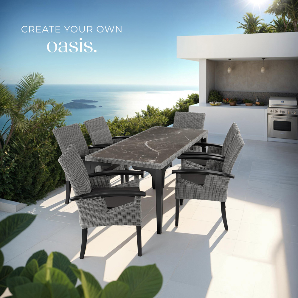 tectake Foggia Rosarno 6 Seater Rattan Garden Dining Set Grey Image 8