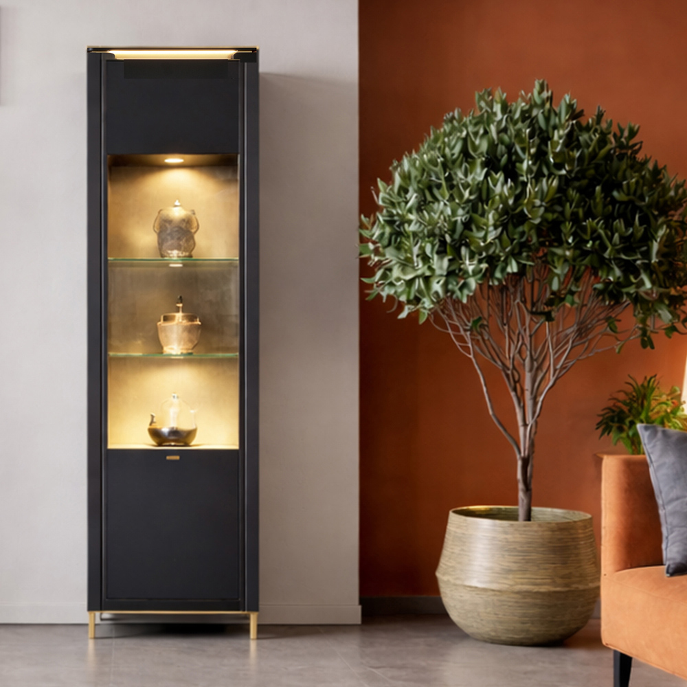 Furniture To Go Genoa Vitrin Single Door Black Cabinet Image 4