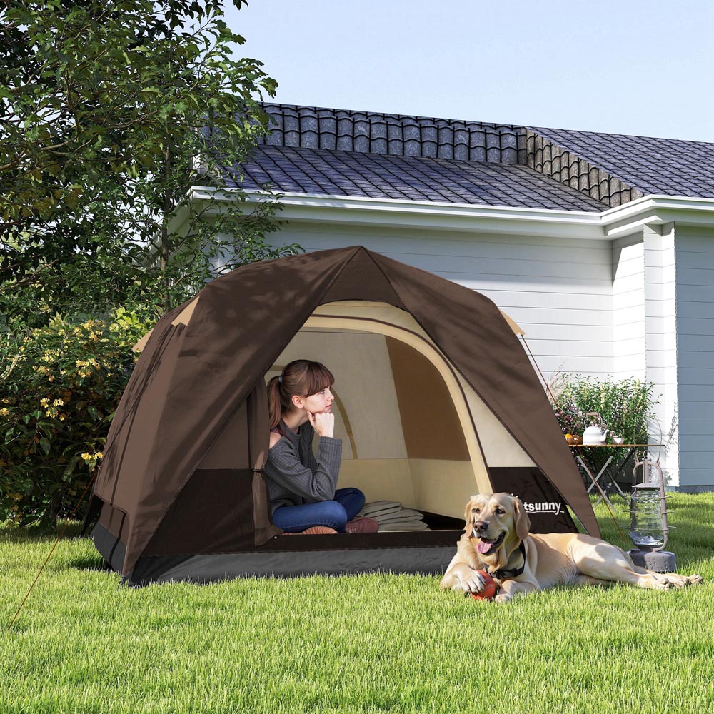 Outsunny 3-4 Person Brown Waterproof Camping Tent Image 4