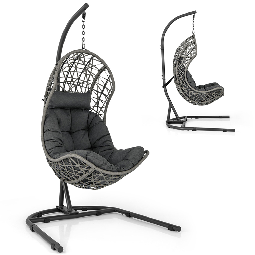 Costway Grey Hanging Egg Patio Wicker Chair Image 2