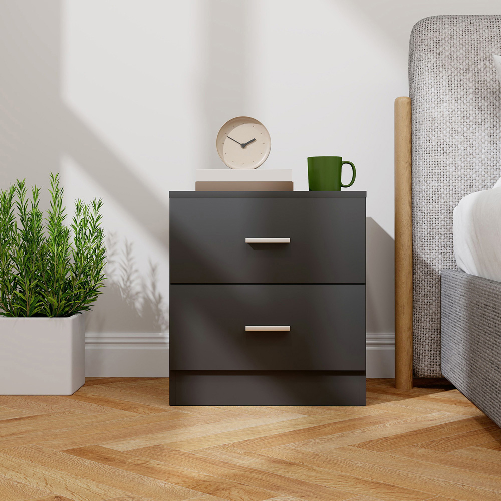 Portland 2 Drawer Black Bedside Table Image 4