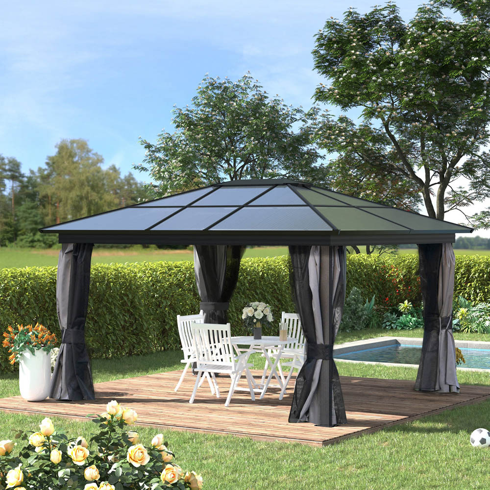 Outsunny 4.2 x 3.6m Black Aluminium Frame Hardtop Gazebo Image 1