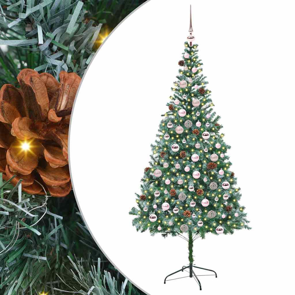 vidaXL Pre-Lit Pink Baubles Green Artificial Christmas Tree 7ft Image 2