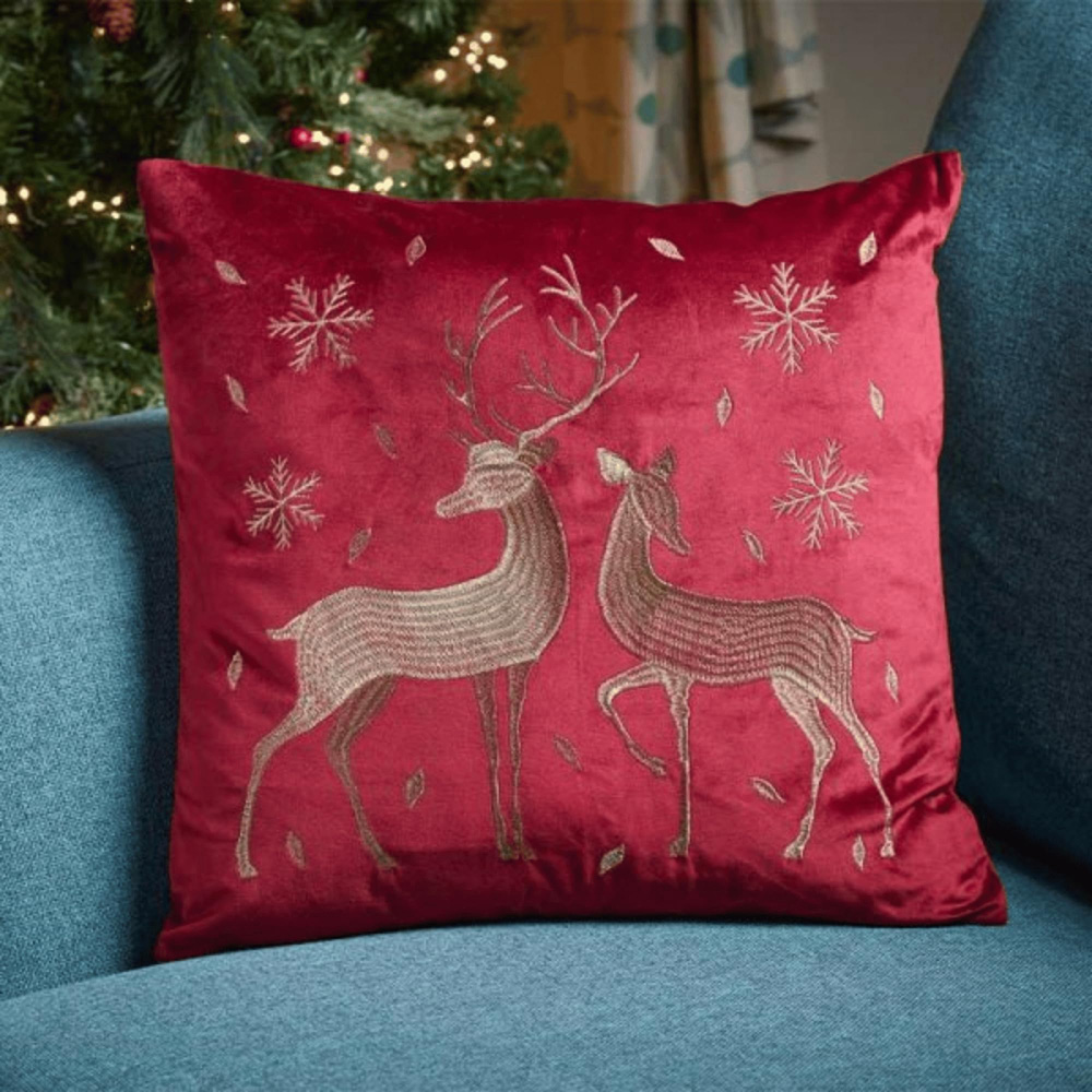 Samuel Alexander Ruby Red Christmas Reindeer Cushion 45 x 45cm Image 2
