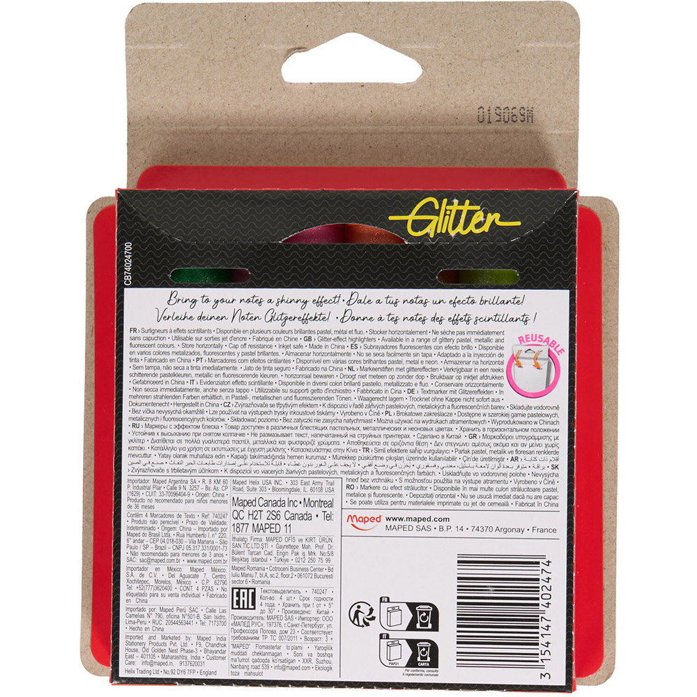 Pack of 4 Maped Glitter Highlighter Image 2