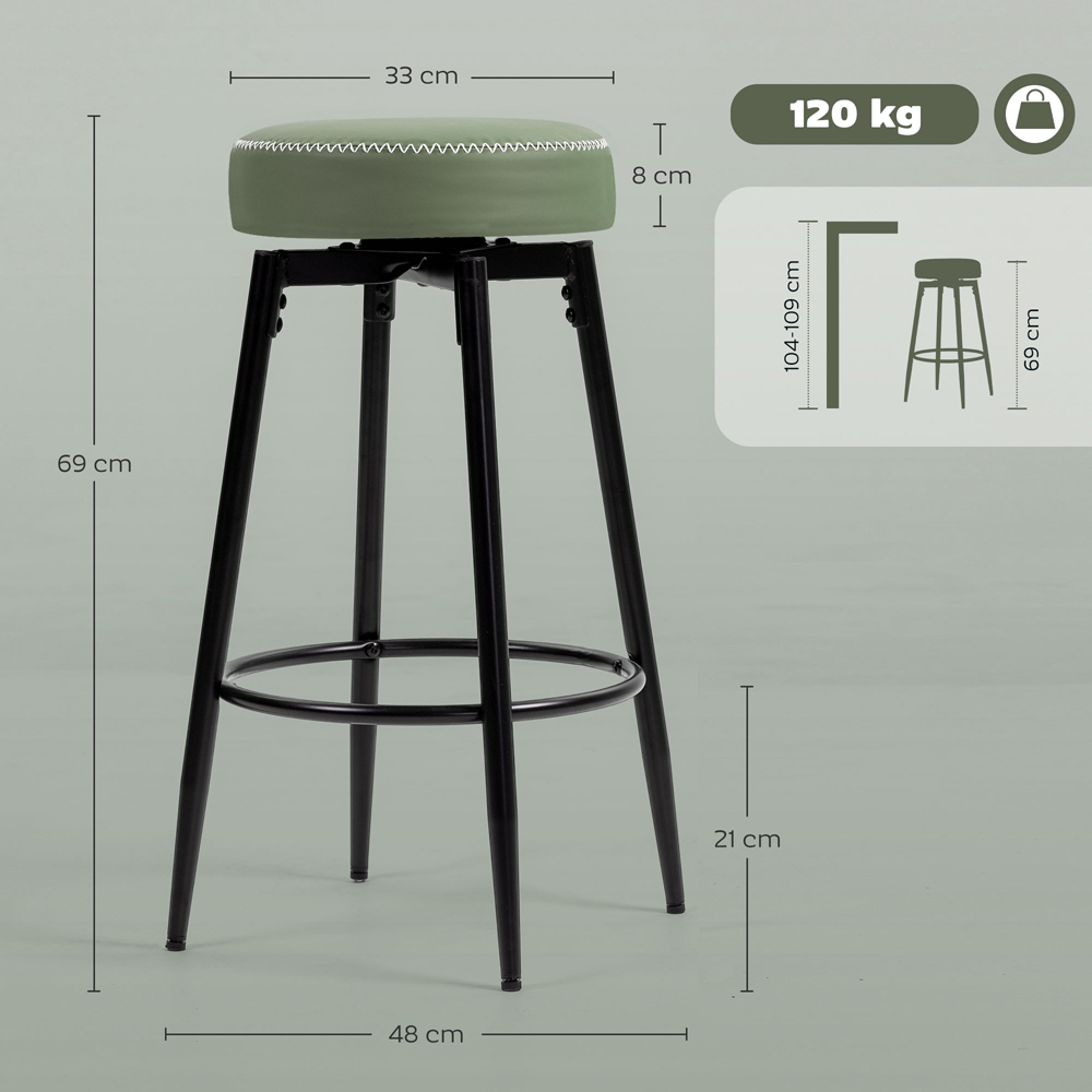 HOMCOM PU Leather Swivel Bar Stool with Footrest Set of 2 Image 9