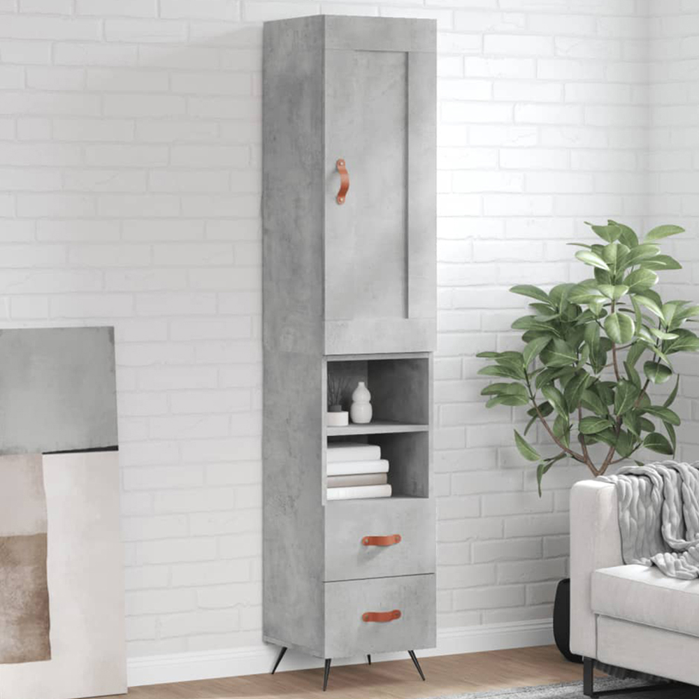 vidaXL Single Door 2 Drawer 2 Shelf Concrete Grey Highboard Image 1