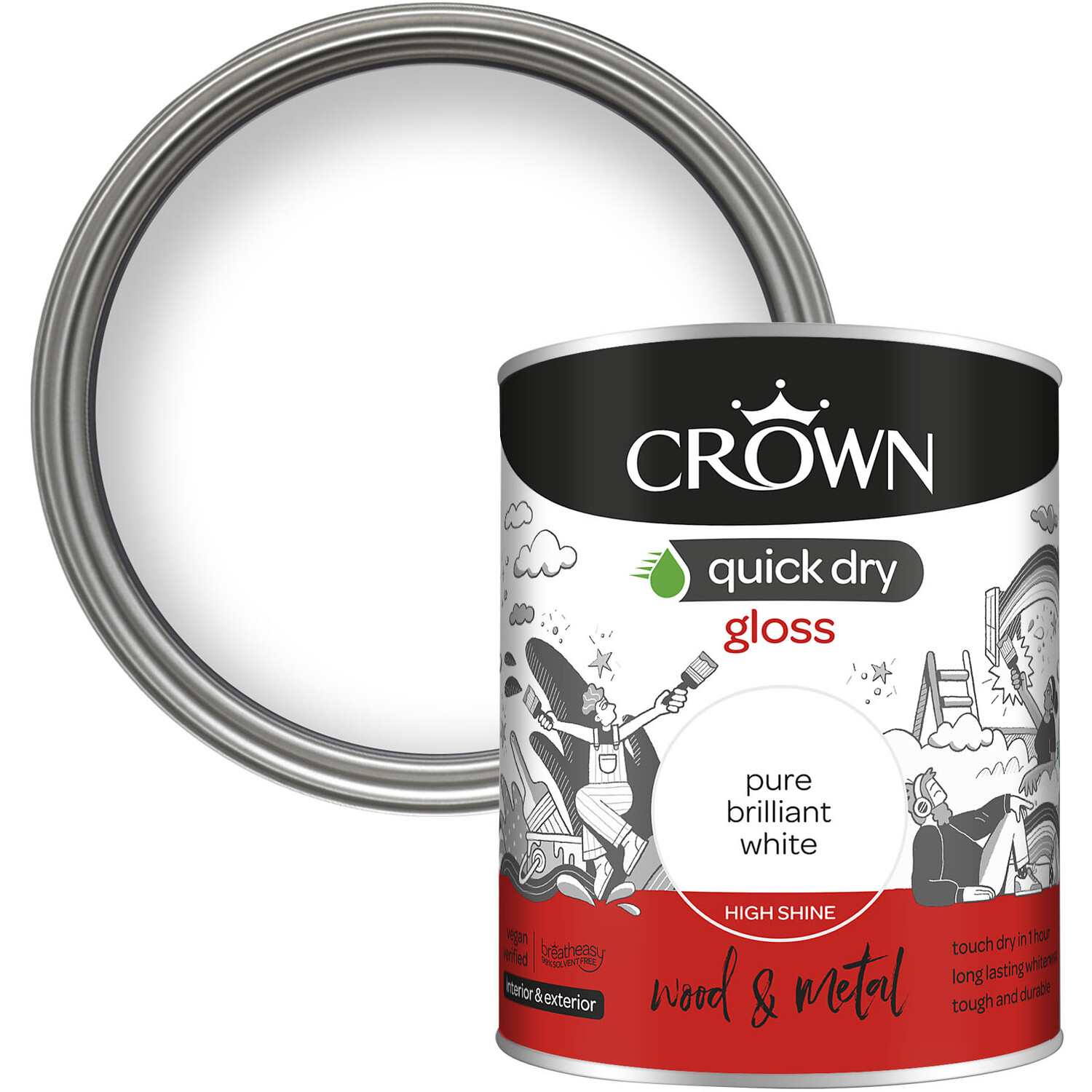 Crown Wood and Metal Pure Brilliant White Gloss Paint 750ml Image 1