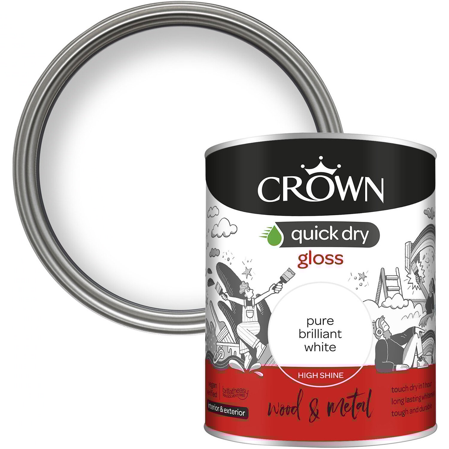 Crown Wood & Metal Pure Brilliant White Gloss Paint 750ml Image 1