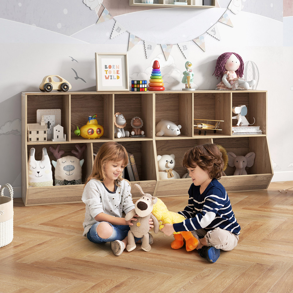 Costway 5 Cubbies Natural Kids Toy Storage Cabinet Image 4
