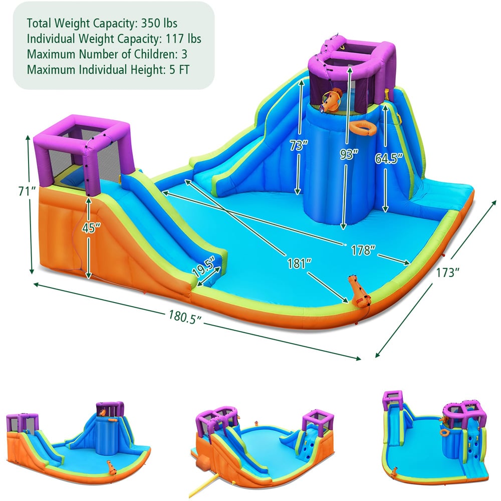 Costway Kids Inflatable Double Slides Bouncy Castle with Basketball Hoop Image 9