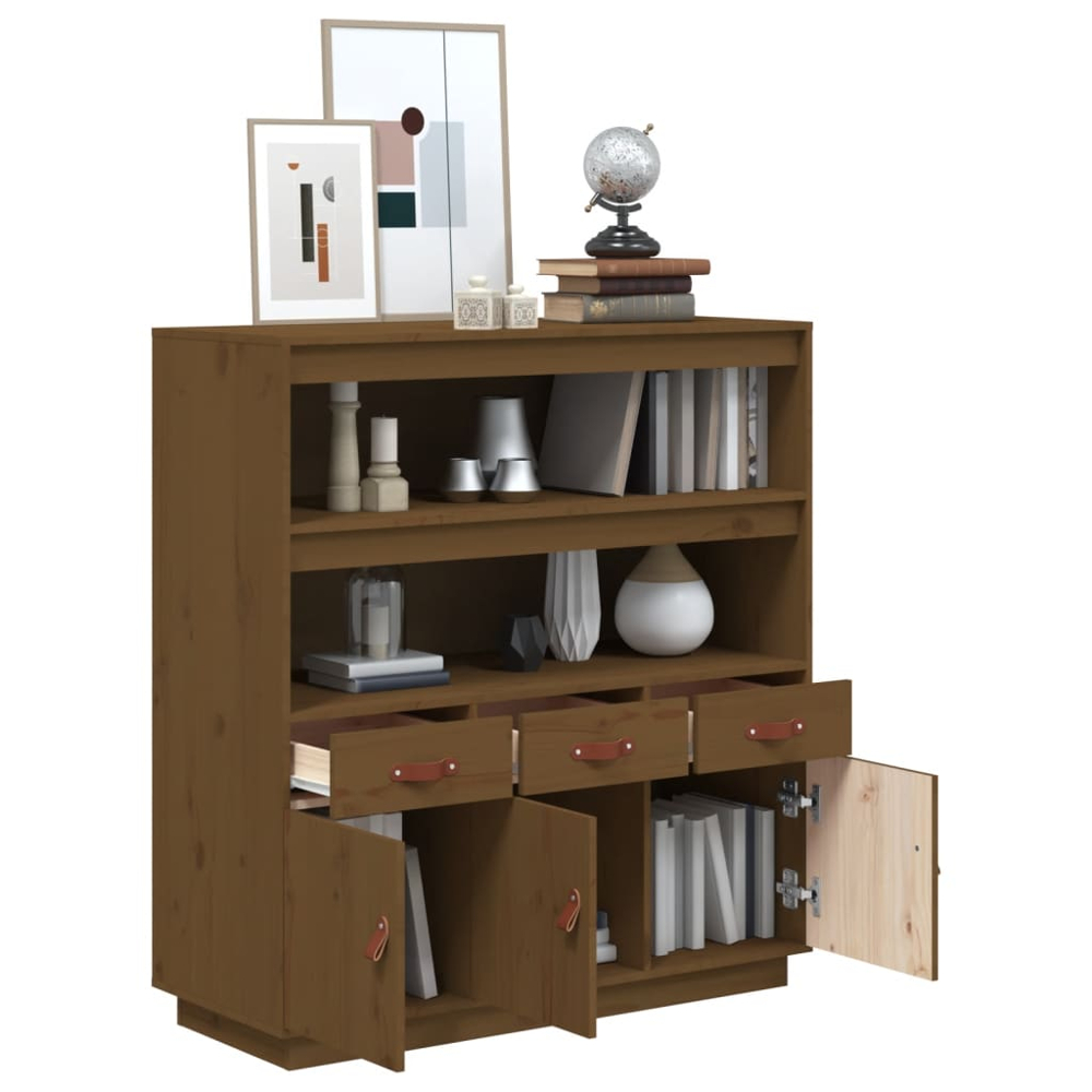 vidaXL 3 Door 3 Drawer 2 Shelf Honey Brown Solid Pine Wood Highboard Image 4