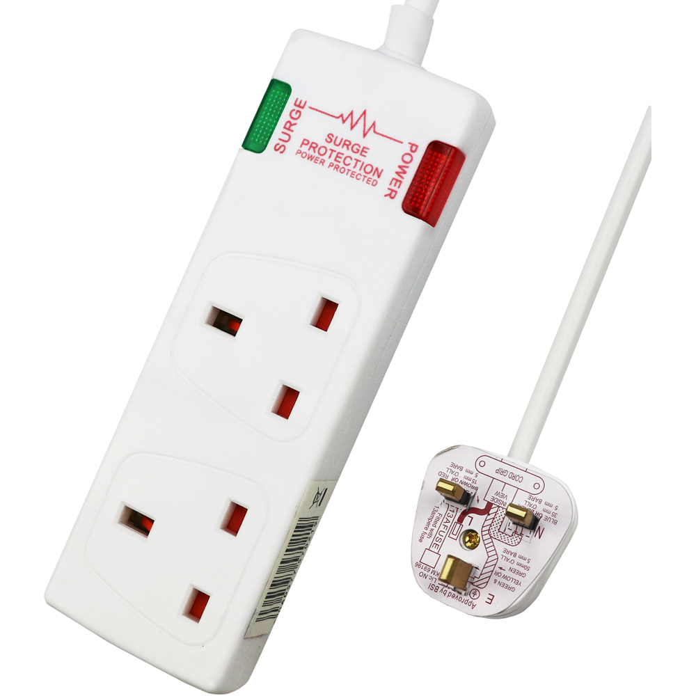 ExtraStar 13A 1m 2 Socket Black Child Resistant Surge Protected Extension Lead with Power Indicator Image 1