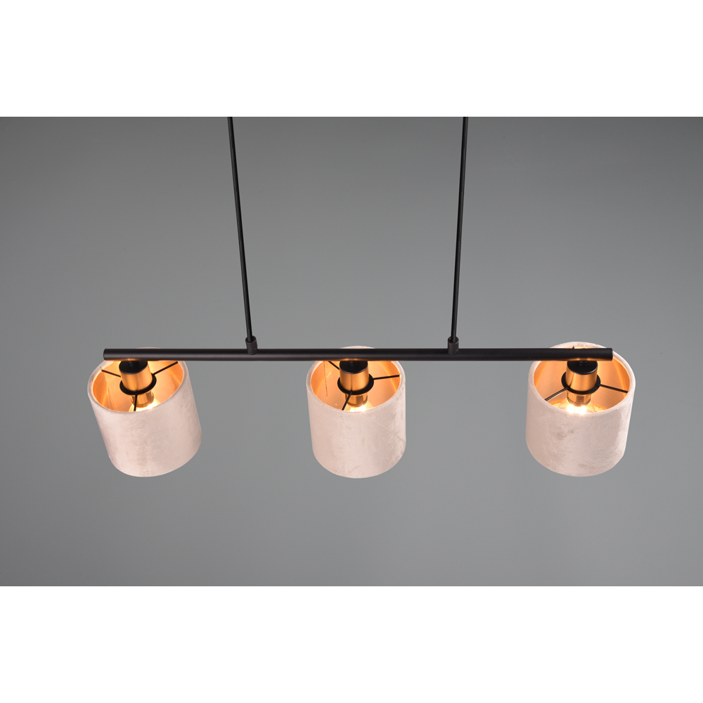TRIO Julieta 3 Light Matt Black and Smoked Glass Ceiling Pendant Light Image 4