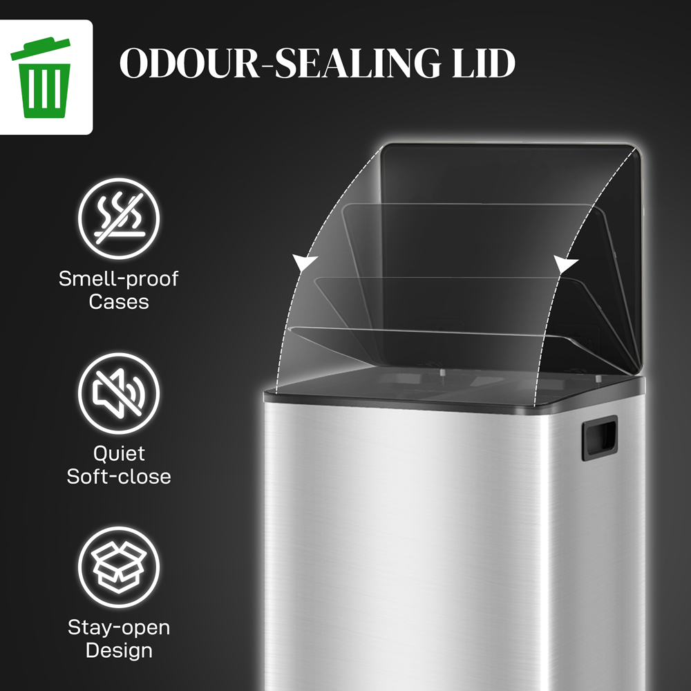 HOMCOM Silver Double Kitchen Bin with Soft Close Lid 60L Image 6